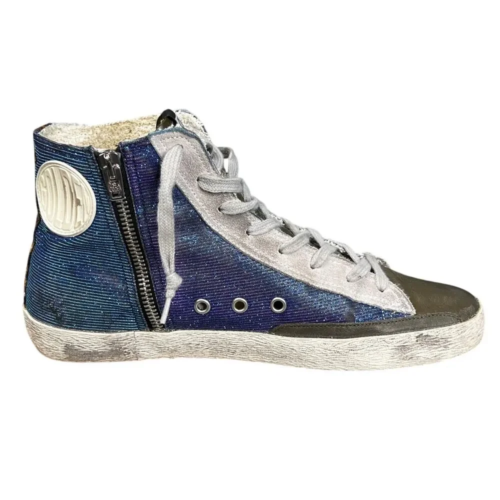 Golden Goose Francy Star Iridescent Blue High Top Sneaker Size 40 US 10